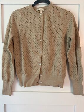 ANN MASHBURN Light Olive Pointelle Button-Front Cardigan